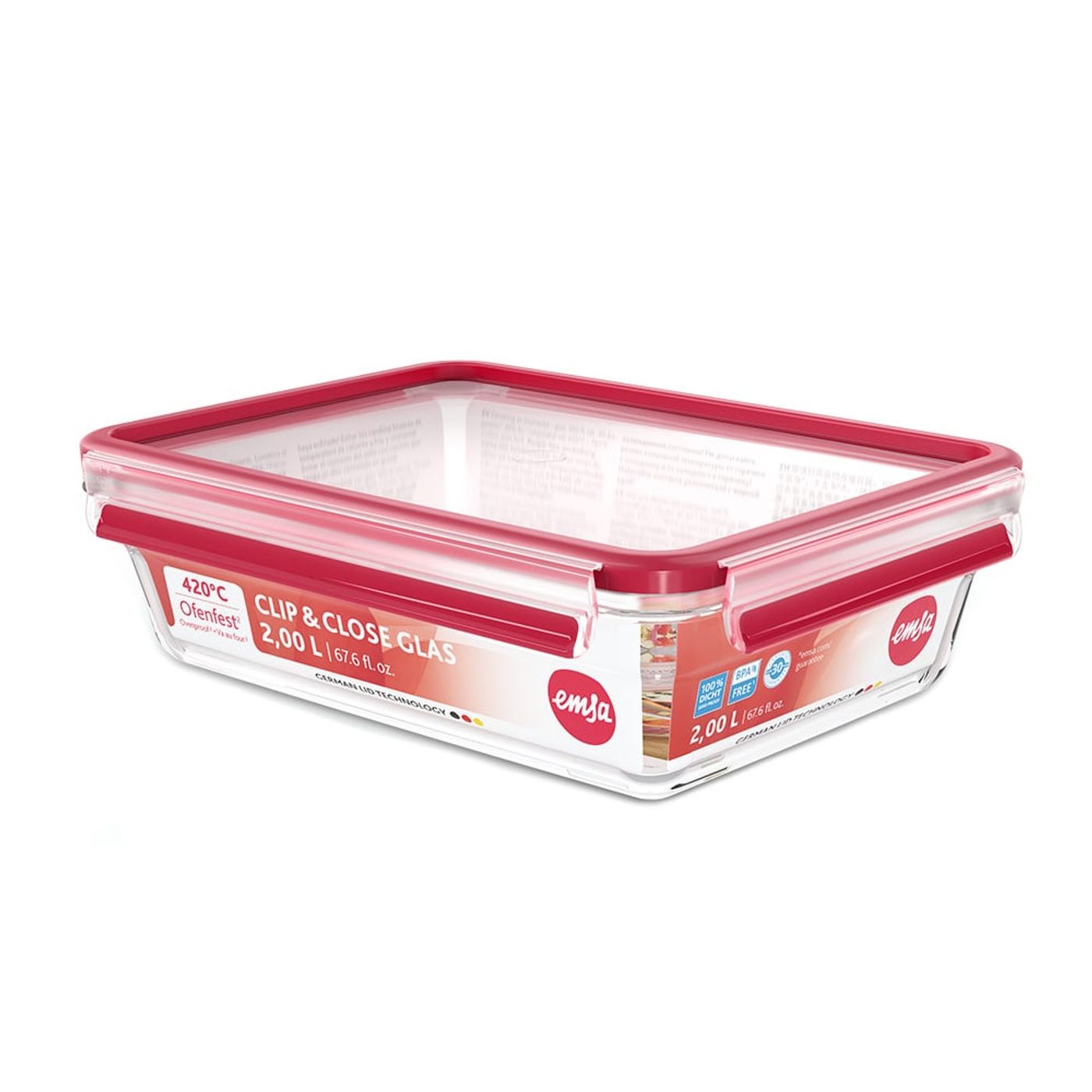 Boîte Clip&Close verre rectangle 2 L